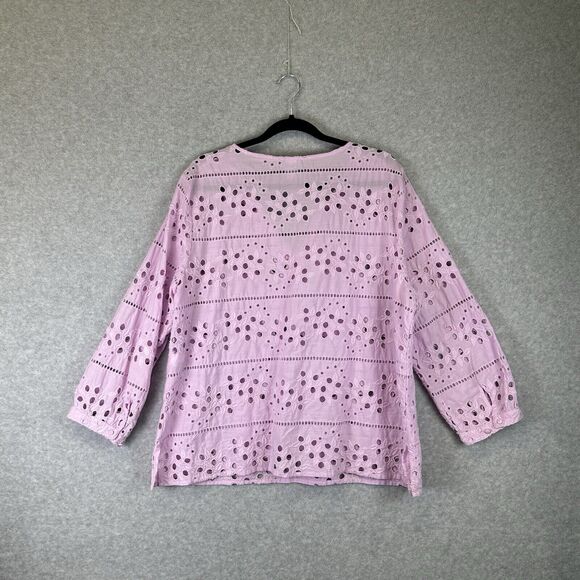 Chico’s Cotton Eyelet Blouse Women’s Size 3 |XL Pullover V-Neck Embroidered Boho - Picture 6 of 10